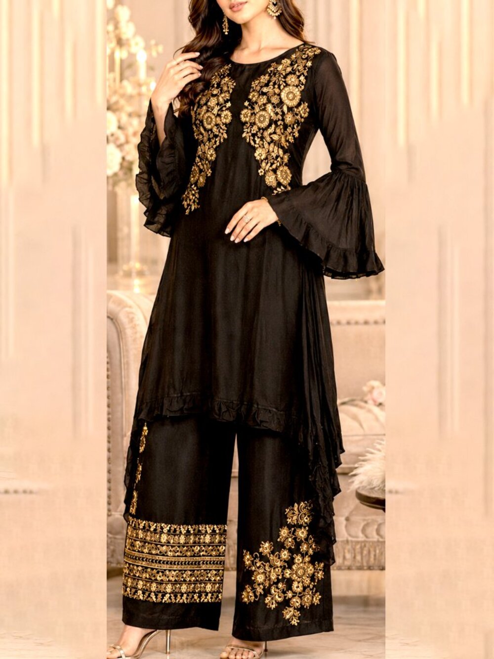Indian Pakistani Dress NEW Sz Small Brown Embroidered Embellished Wedding Party